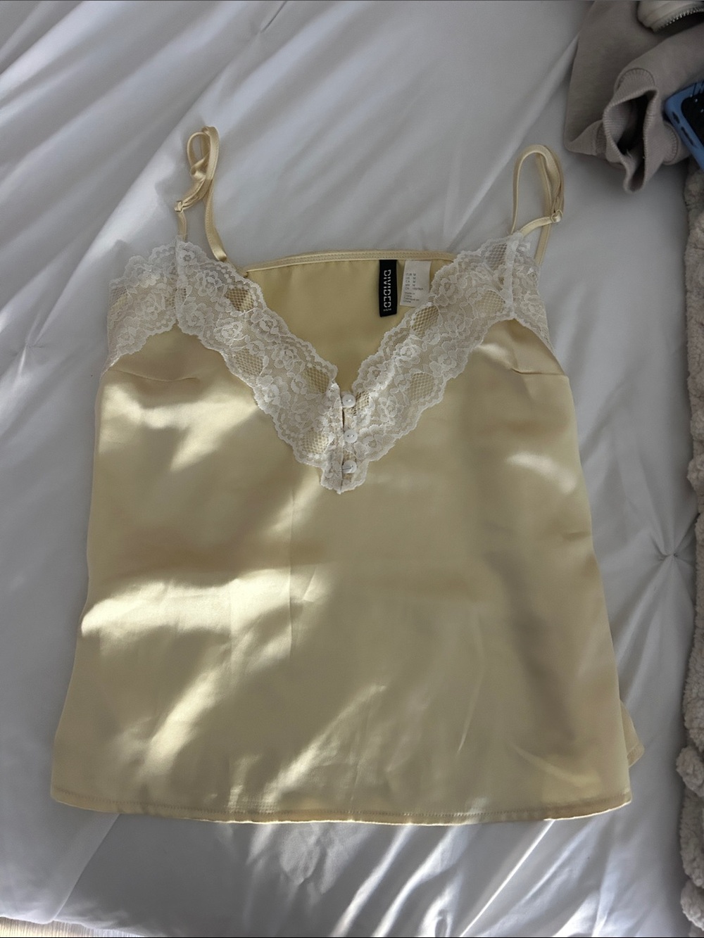 H&M Cream Satin Lace-Trim Cami Top